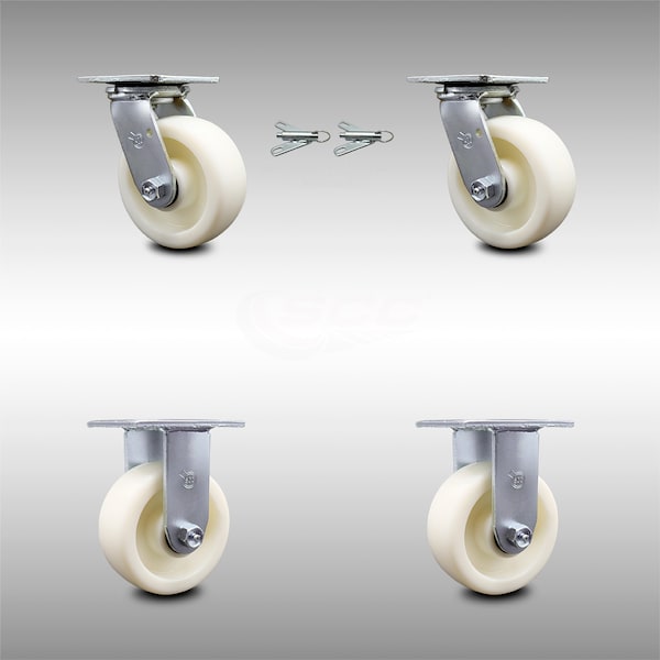 Service Caster 5 Inch Stainless Steel Nylon Caster Set with Ball Bearings 2 Swivel Lock 2 Rigid SCC-SS30S520-NYB-BSL-2-R-2 - main